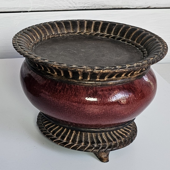 FITZ & FLOYD CLASSICS SANG DE BOEUF CONSOLE FOOTED CANDLE HOLDER OXBLOOD COLOR 2 - Picture 3 of 10